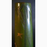 Японская ваза из смешанных металлов-птичка, бамбук