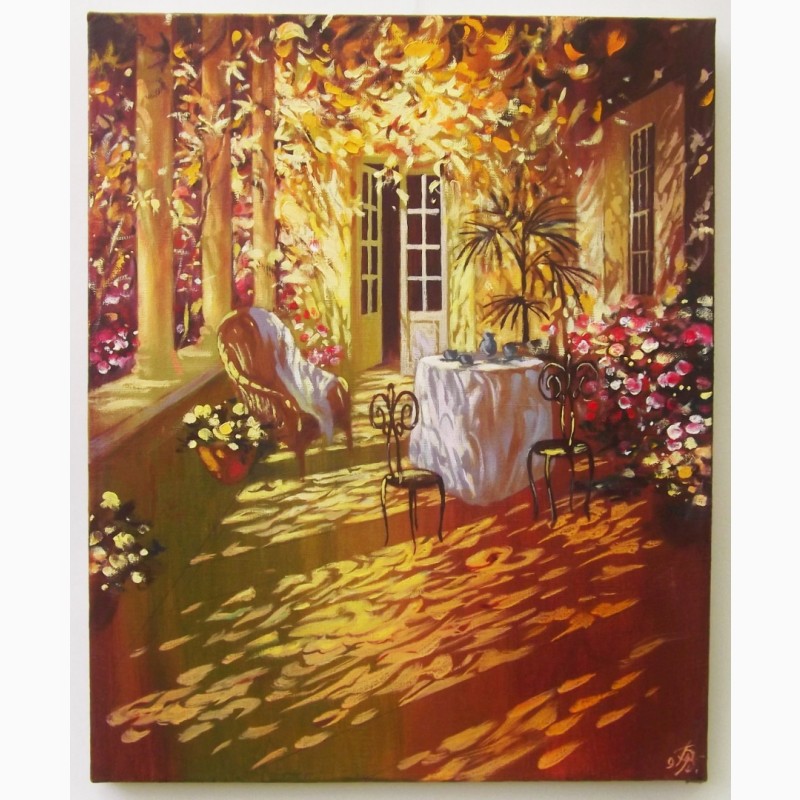 Картина художника маслом на холсте Городской Пейзаж Натюрморт Осень Живопись Ручная работа