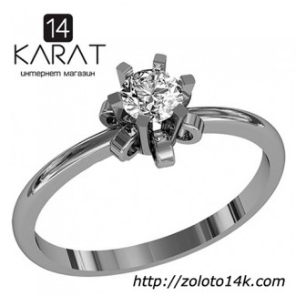 Золотое кольцо с бриллиантом 0, 29 карат 16, 5 мм. Кольцо для предложения Белое золото Новое