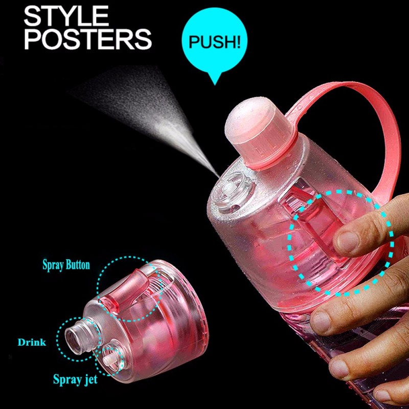 Фото 2. Бутылка для воды New B с распылителем и поилкой (600 мл) (розовая)