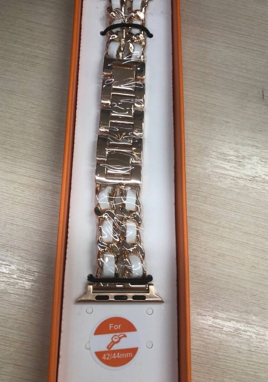 Фото 10. Ремешок Шанель Apple Watch 42/44 Chanell з шкіряними вставками! gold white для Apple Watch