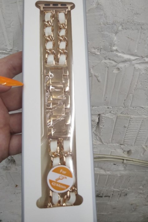 Фото 11. Ремешок Шанель Apple Watch 42/44 Chanell з шкіряними вставками! gold white для Apple Watch