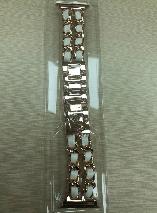 Фото 2. Ремешок Шанель Apple Watch 42/44 Chanell з шкіряними вставками! gold white для Apple Watch