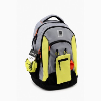 Рюкзак шкільний+баф+чохол+шнурок Kite Education K22-813L-2 Сіро-жовтий