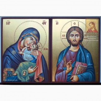 Венчальная пара. Рукописные иконы Божией Матери «Сладкое Лобзание» и Иисуса Христа