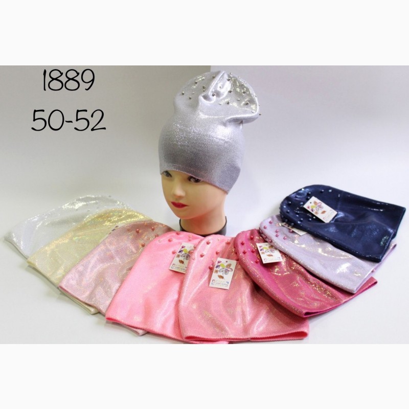 Фото 3. Модная детская весенняя шапка для девочки с напылением, ОГ 50 - 52 см, рисунки разные