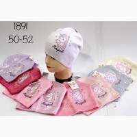 Модная детская весенняя шапка для девочки с напылением, ОГ 50 - 52 см, рисунки разные