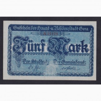 5 марок 1919г. Гера. 57178. Германия