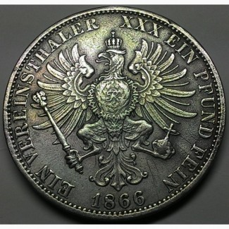 Германия Пруссия 1 талер 1866 год СЕРЕБРО!!!! ОРИГИНАЛ