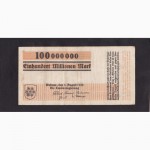 100 000 000 марок 1923г Тюрингия. В 11000. Германия