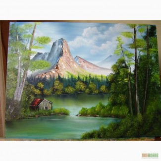 Картина маслом Хатинка в горах 60х80