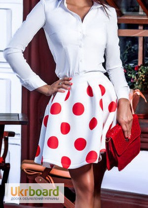 Фото 3. 12706 белая юбка полусолнце в красный горох цветной m