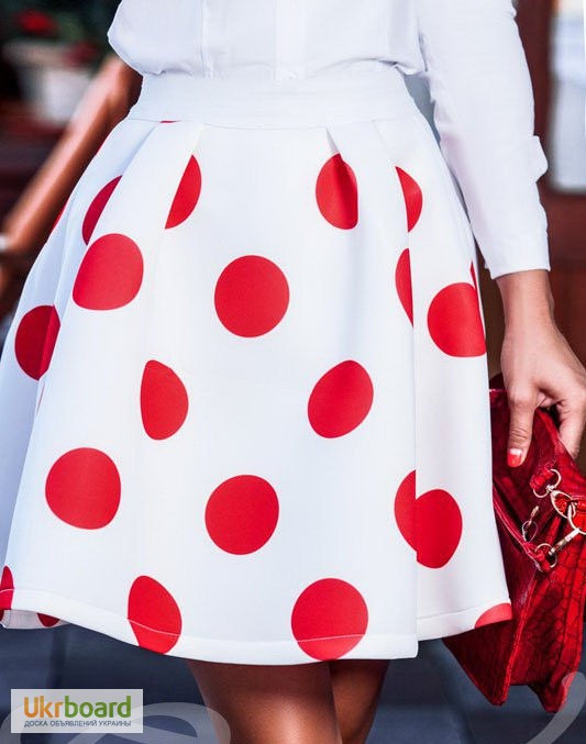 Фото 4. 12706 белая юбка полусолнце в красный горох цветной m