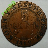 Королевство Вестфалия 5 центов 1812 год РЕДКАЯ!! (Жером Наполеон 1807-1813) г163