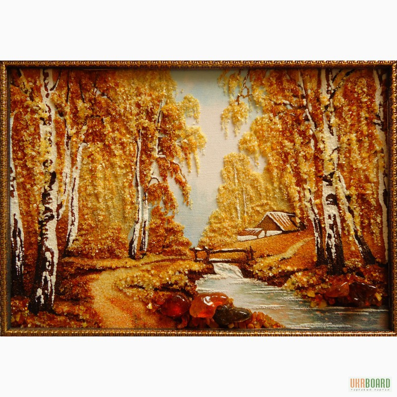Фото 2. Пейзажи из янтаря (цена указана для размера 20х30 рамка деревянная)