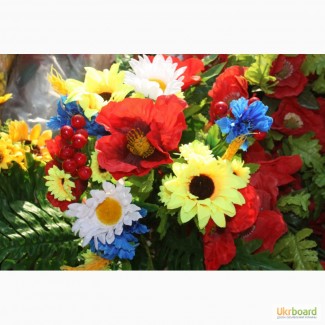 Искусственные цветы для ободков, обручей для оформления, украинские мотивы