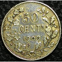 Бельгия 50 сантимов 1909 год серебро! ОТЛИЧНЫЙ СОХРАН