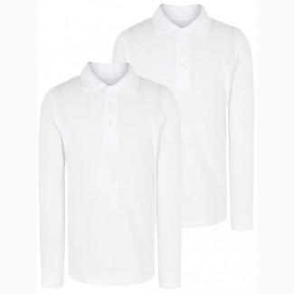 Белая футболка - поло школьная длинный рукав George. Код 190304