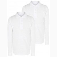 Белая футболка - поло школьная длинный рукав George. Код 190304