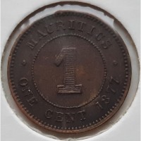 Маврикий 1 цент 1877 год, РЕДКАЯ!!!!!! СОХРАН