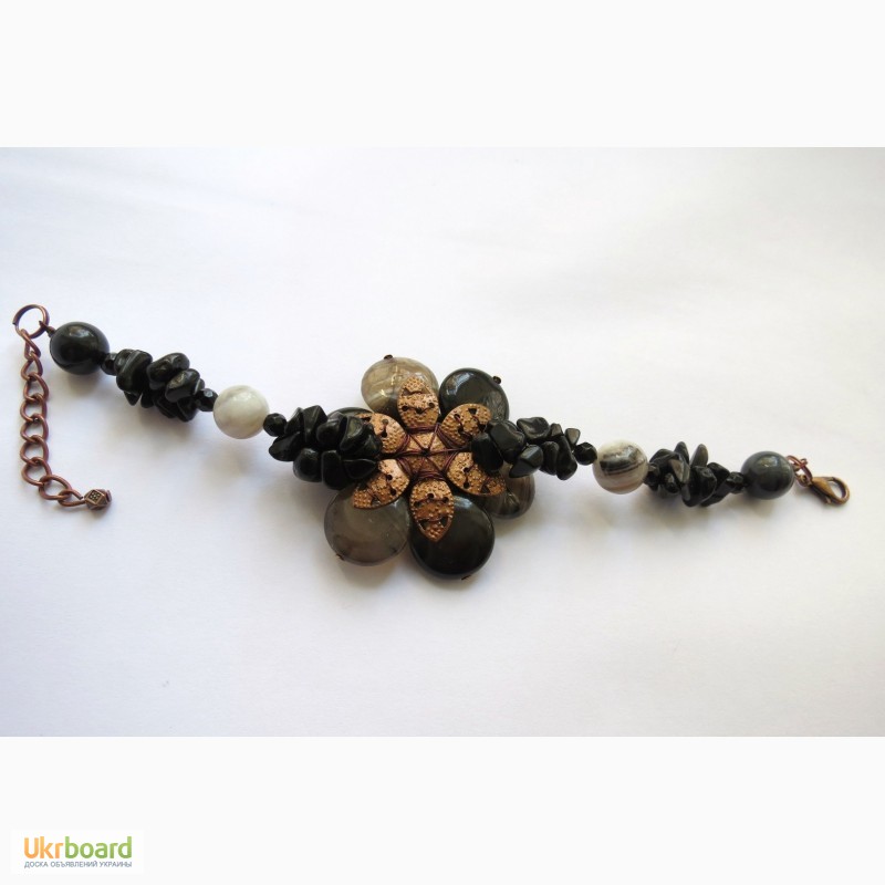 Фото 2. Продам браслет из натурального речного жемчуга и агатов в меди handmade украшение