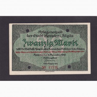 20 марок 1918г. Кемптен. 17726. Германия. Отличная в коллекцию