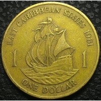Восточно-Карибские штаты 1 доллар 1981 год БРОНЗА! НЕ ЧАСТЫЙ!!!!!!!!!!!!! ПАРУСНИК
