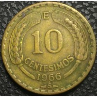 Чили 10 сантимов 1966 год Бронза, дм. 27, 17 мм, вес 8, 1 г