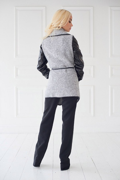 Фото 2. Продам стильное пальто-жакет с кожаными рукавами, пальто-трансформер