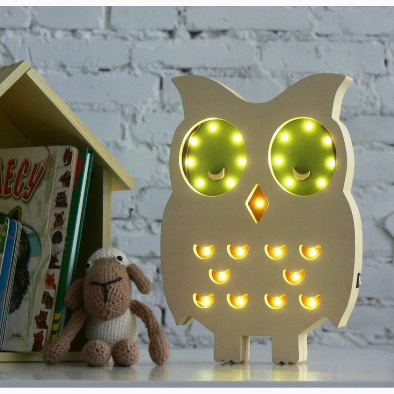 Фото 2. Деревянный LED светильник Сова для детской