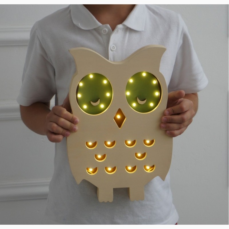 Фото 3. Деревянный LED светильник Сова для детской