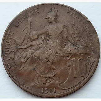 Франция 10 сантимов 1911 год е415