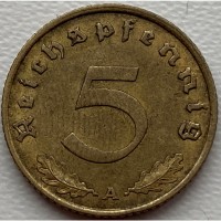 5 пфеннигов 1939 год А, СВАСТИКА