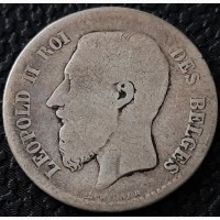 Бельгия 1 франк 1869 год Серебро 835, вес 5 гр. РЕДКАЯ!!! к193