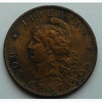 Аргентина 2 сентаво 1891 год дм. 29, 5 мм, вес 9, 86 г