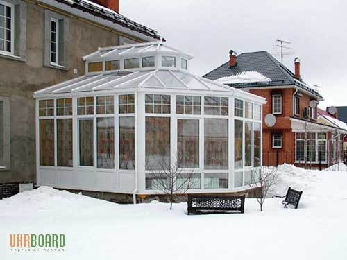 Фото 3. Остекление зимнего сада из алюминия с покраской. Противоударное стекло
