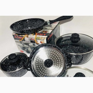 Набор посуды 7шт.с мраморным покрытием A-Plus-1503 сковорода, кастрюли
