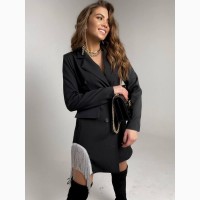 Хіт продажів Фото реал Сукня піджак з бахромою Розміри 42-44, 46-48 Колір чорний