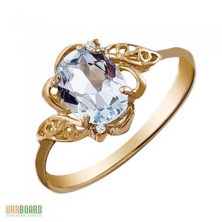 Золотое кольцо с топазом и бриллиантами 0,01 карат 17,5 мм. НОВОЕ (Код: 17242)