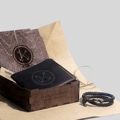 Фото 2. Подарочный набор для мужчины: мужской кошелёк + кожаный браслет