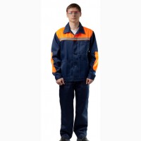Сигнальный костюм Конвейер (куртка-брюки), цвет синий + оранжевый