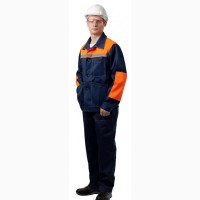 Сигнальный костюм Конвейер (куртка-брюки), цвет синий + оранжевый