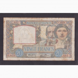 20 франков 1941г. С. 4478. Франция. Редкая