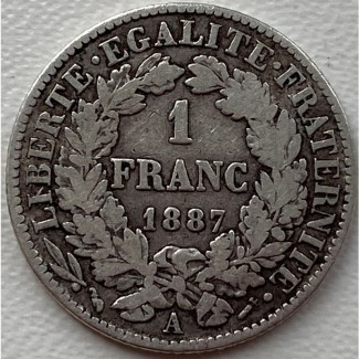 Франция 1 франк 1887 год СЕРЕБРО!!!! СОСТОЯНИЕ