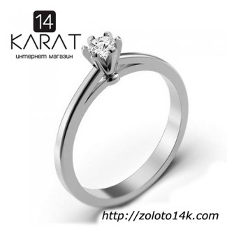 Золотое кольцо с бриллиантом 0, 10 карат 17 мм. Белое золото. Кольцо для помолвки