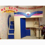 Кровать-чердак с рабочей зоной, угловым шкафом и лестницей-комодом (кл6) Merabel