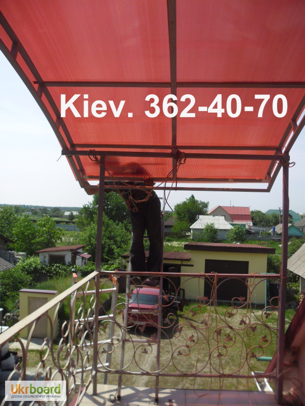 Фото 6. Навес из поликарбоната. Монтаж ( установка ) поликарбоната на стальной каркас. Киев