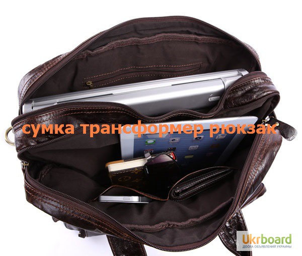 Фото 9. Кожаная мужская сумка John McDee трансформер рюкзак