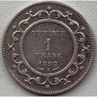 Тунис 1 франк 1892 год СЕРЕБРО!!! ОТЛИЧНЫЙ СОХРАН!!!!! к201