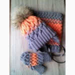 Зимний вязаный детский комплект:шапка и снуд, шапочка и хомут ручная работа вязание